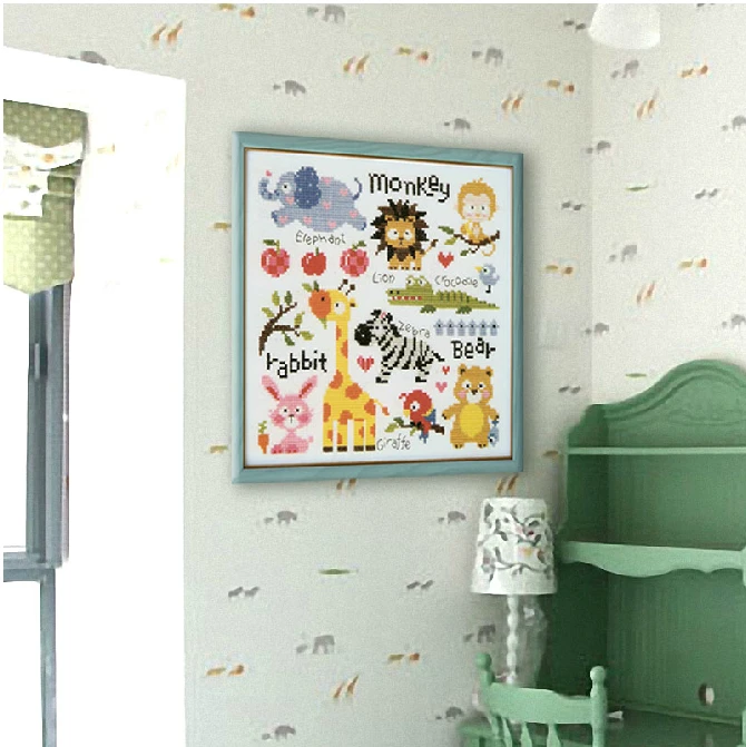 Small Embroidery Kit Counted Cross Stitch Set 14ct White Cloth Cartoon Animal Cute Zoo Wall Pictures For Kids Bedroom Decoration