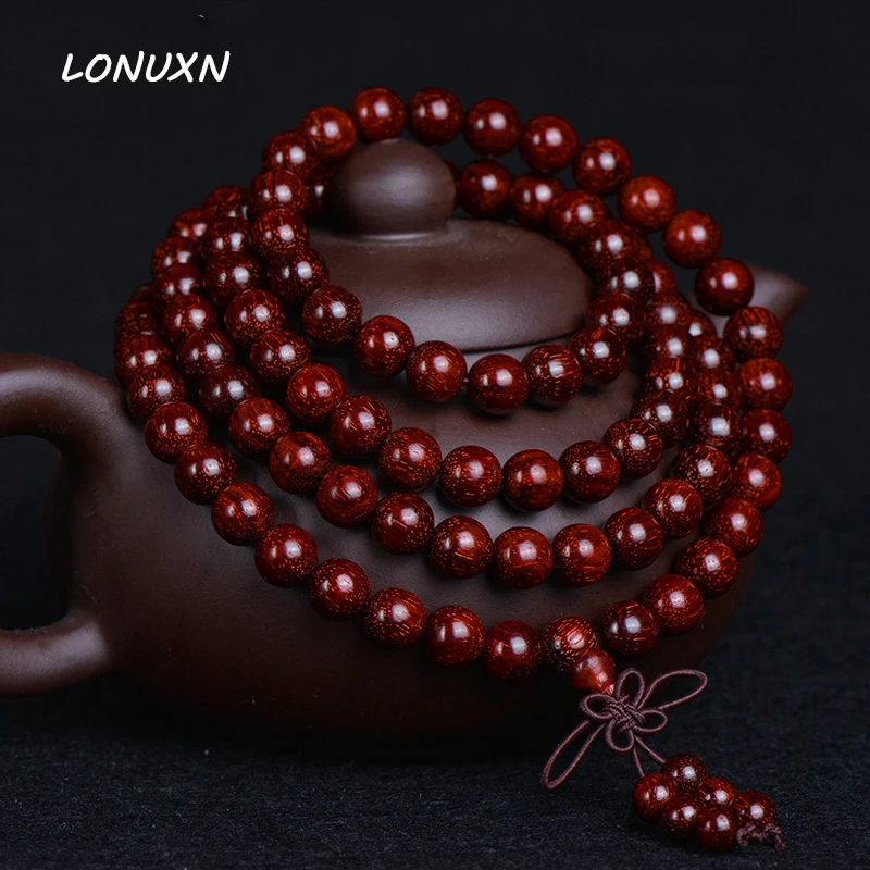 

108*8mm Genuine High grade Red Sandalwood Beads Buddha Malas Bracelet Healthy Jewelry Buddhist meditation Wooden Rosary Beaded