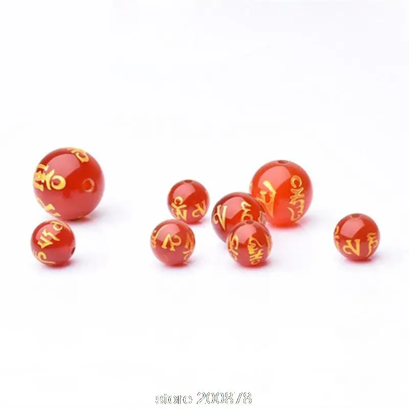 10Beads Mantras Beads Red Carnelian Stamped Golden Six Words Round Loose Bead 6/8/10/12/14/16/18mm TSB0272 