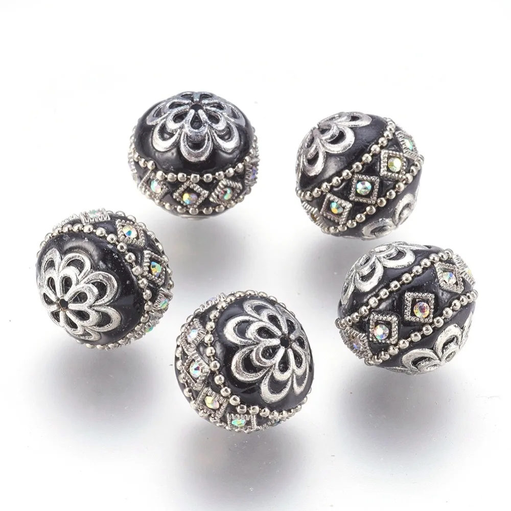 5pcs 20mm Handmade Indonesia Beads with Metal Findings Round Antique DIY Jewelry Making Necklace Bracelets Supplies