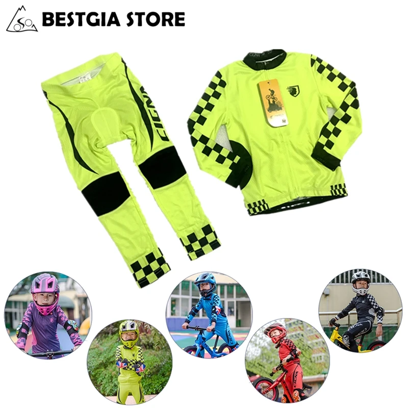 Kids Cycling Jersey Set Long Sleeve Breathable Boys Girls Bike Suit Ropa Ciclismo UV Protection Children Sports Clothing Maillot