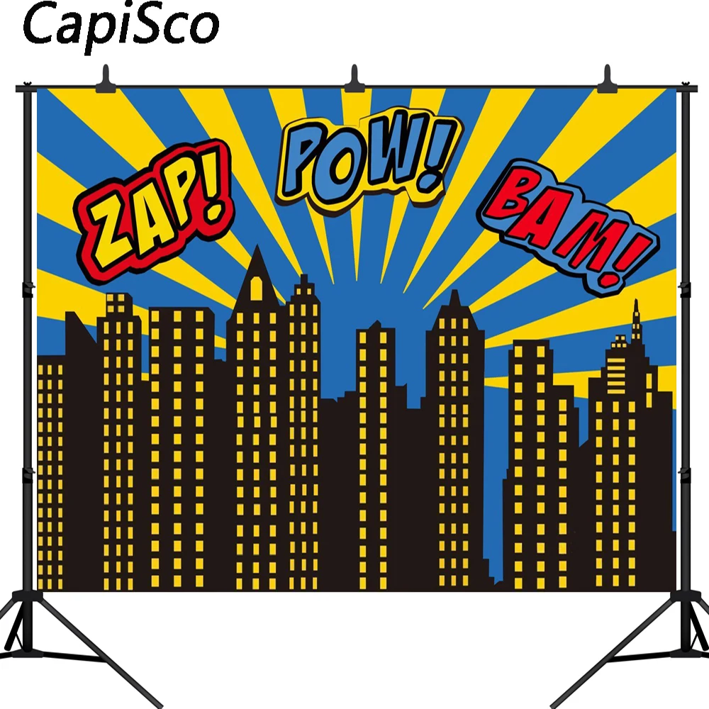 كابيسكو كوميكس خارقة مدينة المشهد الطفل التصوير الخلفيات الأطفال حفلة عيد ميلاد الخلفيات الدعائم لاستوديو الصور