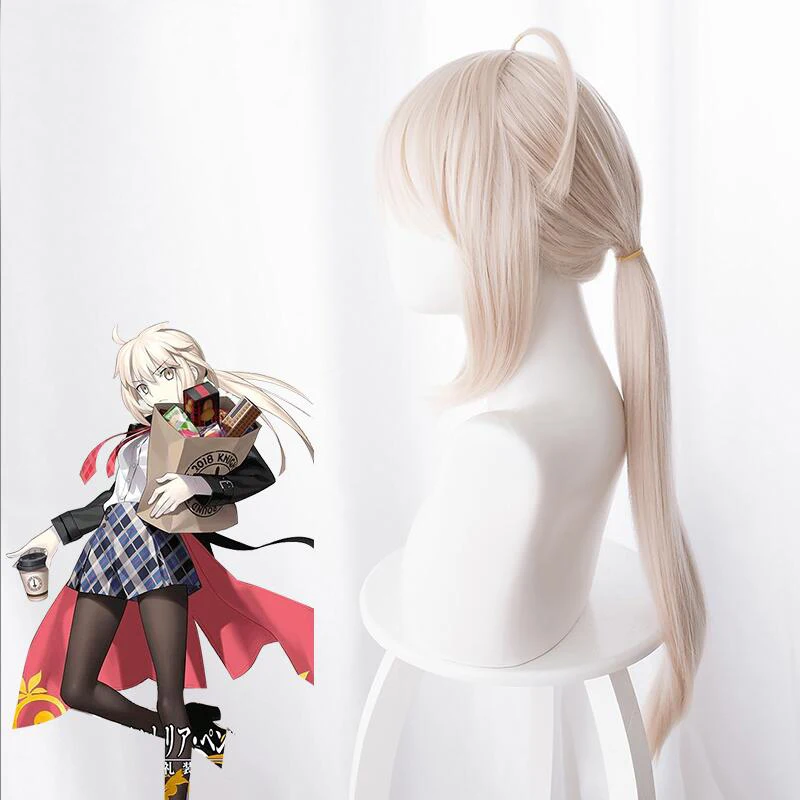 Arturia-peluca Pendragon para Cosplay, pelo sintético largo y liso, con gorro, para Fate stay night Grand Order, Saber Alter