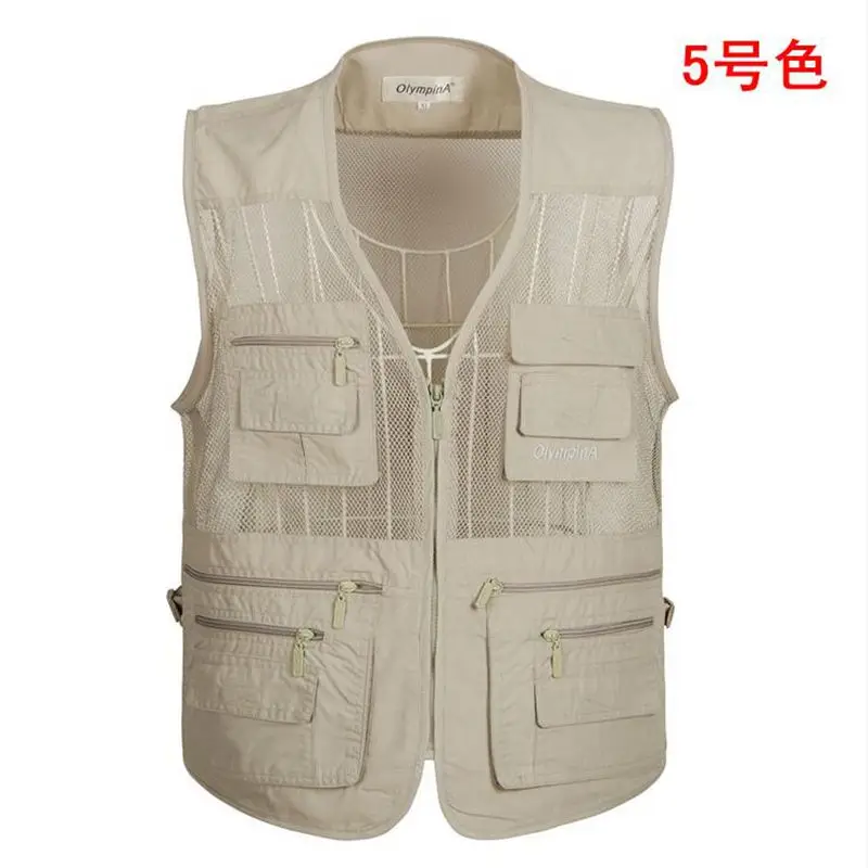 spring Summer Vest Men Casual Mesh Waistcoat Loose Multi-pockets Mens Photography Vest Plus Size S-5XL