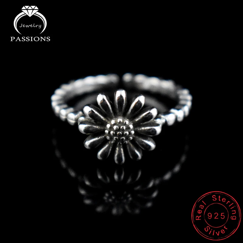 

LYNNE Jewelry Antique 925 Sterling Silver Sunflower Open Resizable Rings Hot Sale Vintage Styles Daisy Ring Women Gift Wholesale