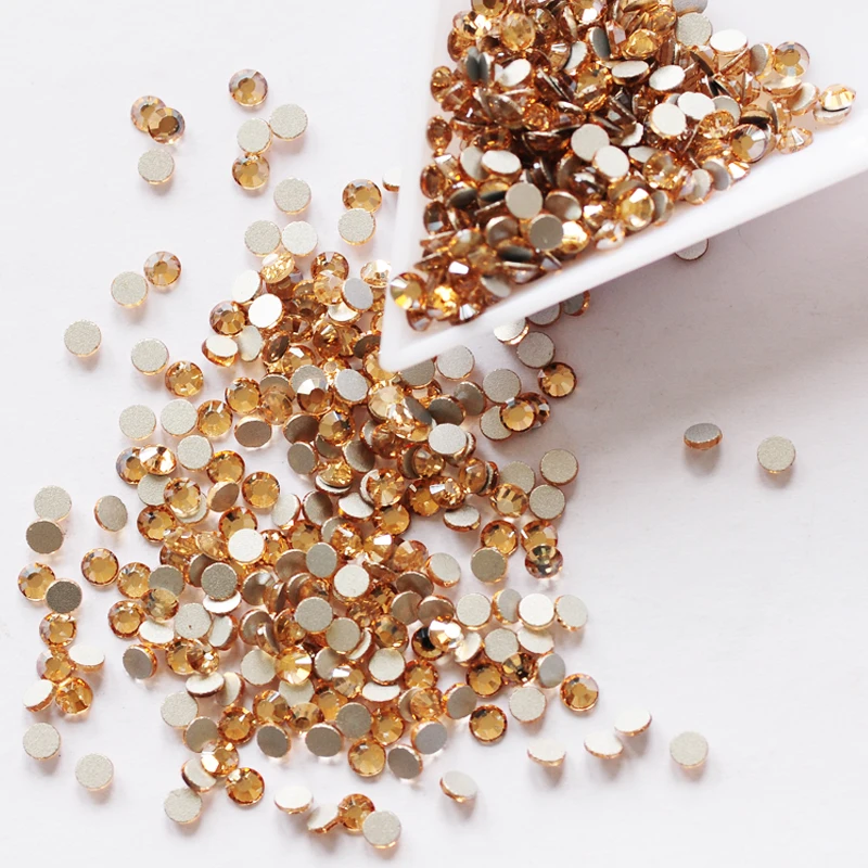 2000NOHF Strass Crystal Golden Shadow Non Hotfix Flat backs Crystal Rhinestones Gold Stones Beads Nail art Decoration