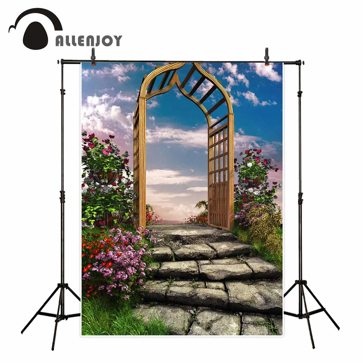 

Allenjoy photography backdrops Fairy tale ladder flower arch grassland sky for a photo shoot photography studio funds