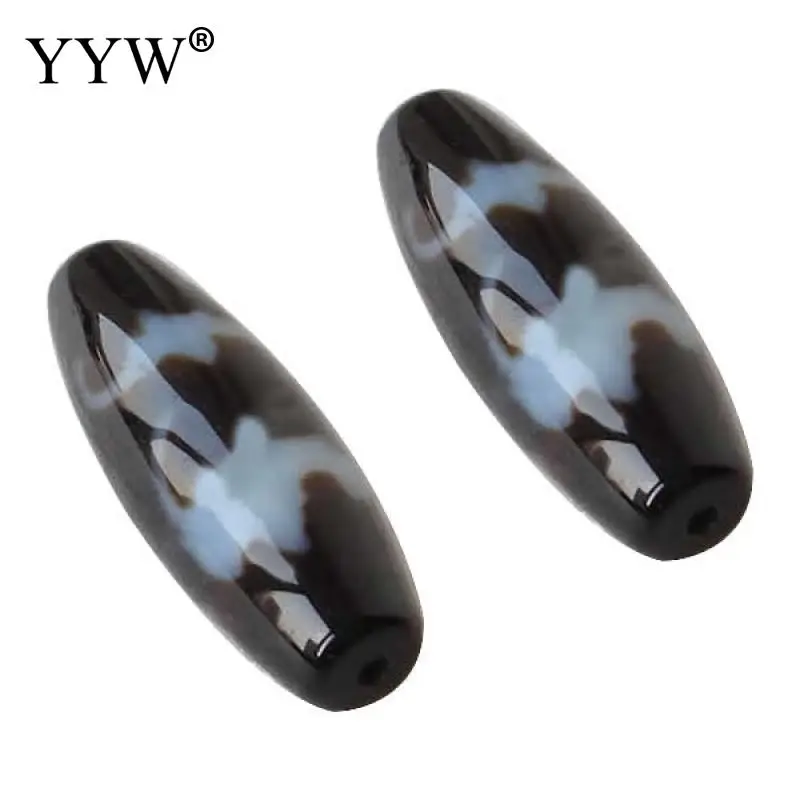 Natural Tibetan Dzi Beads, Oval, five blessings & two tone, Grade AAA, 13x38mm, Hole:Approx 2mm, Sold By PC