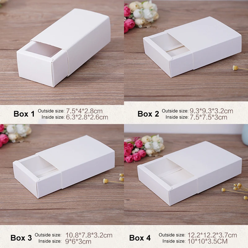  White Paper Drawer Box Handmade Soap Wedding Candy Tea Biscuit Snack Gift Packing Kraft Boxes 20pcs