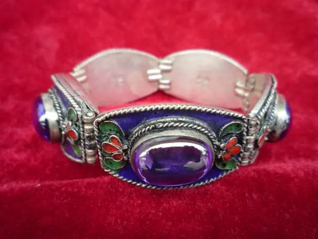 Rare Qing Dynasty cloisonne&Silver sapphire bracelet ,free shipping