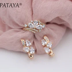 PATAYA New Exclusive 585 Rose Gold Color Water Drop Natural Zirconia Jewelry Women Bohemian Party Butterfly Earrings Rings Sets