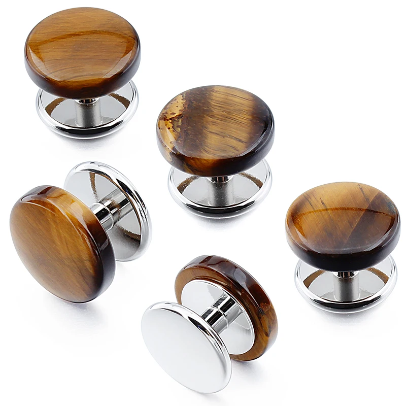 5 pcs Tiger\'s Eye Stone Tuxedo Studs Fashion Men\'s Wedding Jewelry Cufflink Stud For Groomsmen