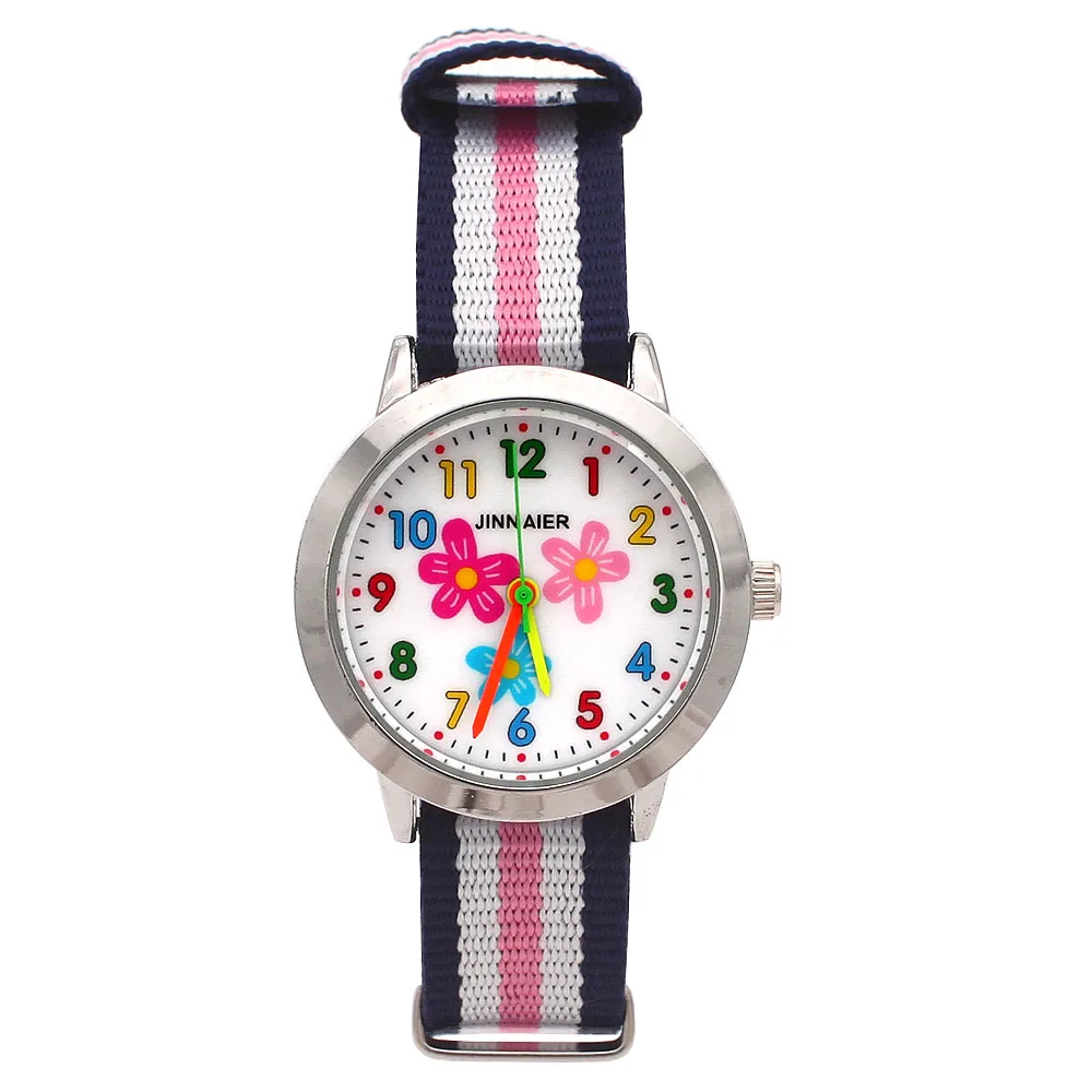 Reloj de Flores para niños, relojes casuales a la moda, bonitos estudiantes, reloj de pulsera de cuarzo con correa de nailon resistente al agua de por vida