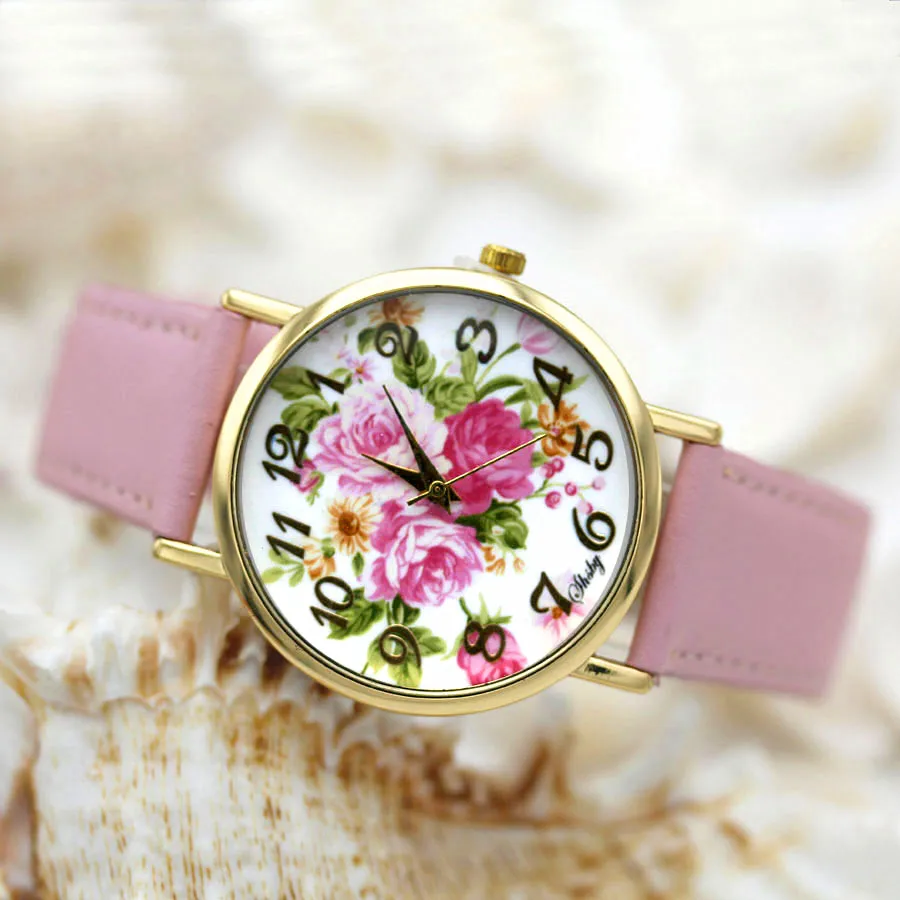 Shsby Brand flowers Leather Strap Watches Women Dress Watch Fashion girl Casual Quartz Watch Ladies WristWatch relogio feminino