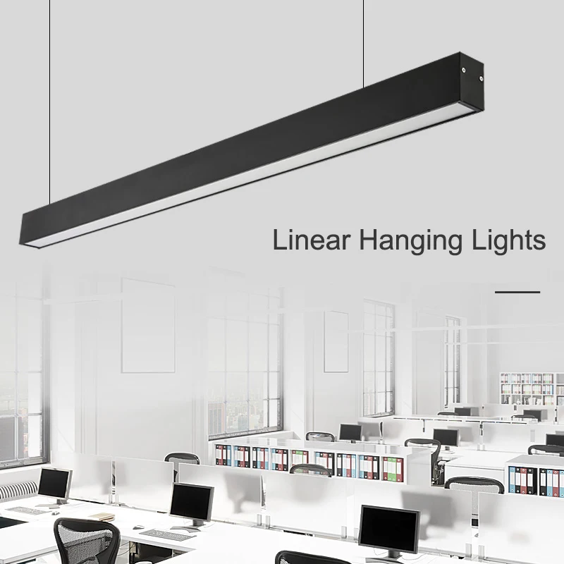 

Office LED Chandelier Modern Simple Office Long Strip Aluminum Lamp Hanging Line Lamp Commercial Engineering Chandelier Led Lamp