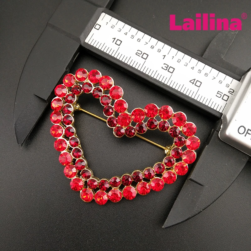 20pcs/lot Fashion Red Rhinestone Crystal Romantic Heart Shape Small Brooch Pins For Girls Women