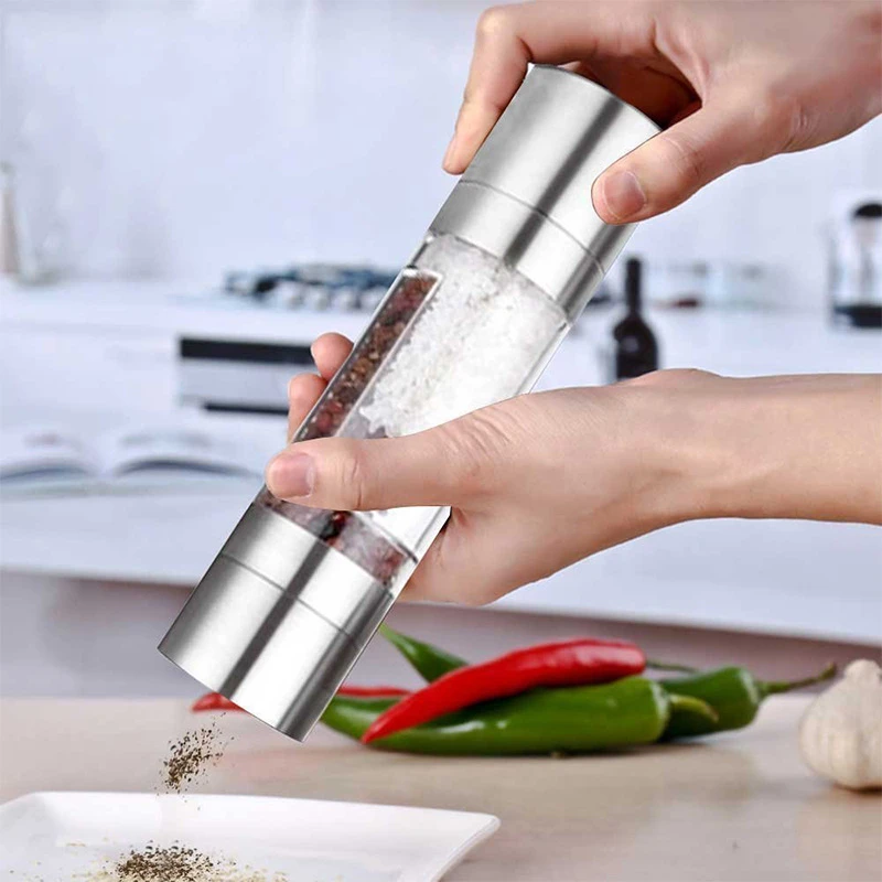 

1Pc Pepper Grinder 2 In 1 Stainless Steel Manual Salt And Pepper Mill Grinder For Spices Kitchen Tools Accessories For Cooking