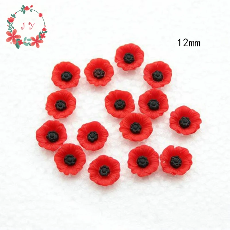 Set of 100pcs Chic Resin Red Poppy Flower Artificial Flower Flatback Embellishment Cabochons Cap for Home Decor 12-23mm