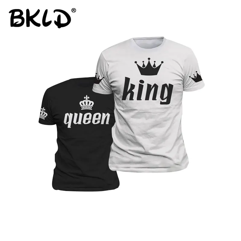 

BKLD Women Tops 2025 Summer New King Queen Letters Printed Couple Matching Clothes Short Sleeve Men Women Lovers T-Shirts