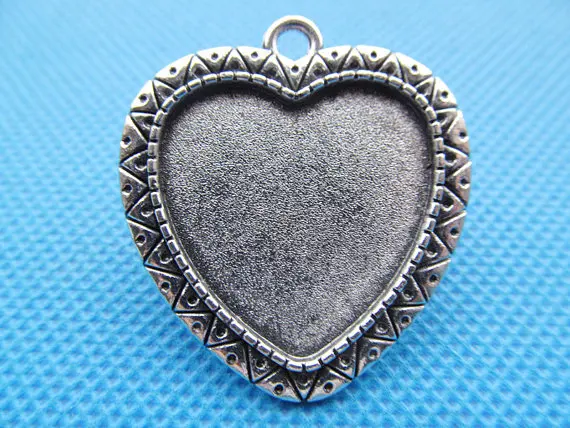 Free Shipping 10pcs 25mm Heart Shape Blank Pendant Trays Setting, 1 Inch Bezel Pendant Settings, Heart Pendant Trays Settings