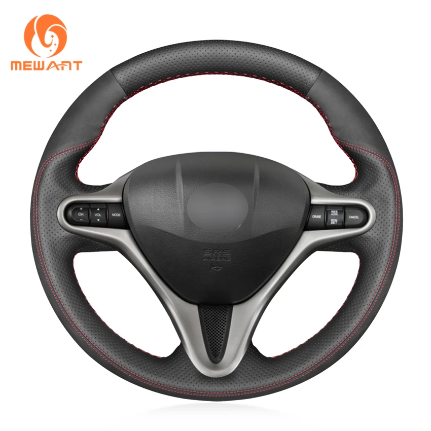 

MEWANT Black Genuine Leather Non-slip Soft Car Steering Wheel Cover for Honda Civic 8 Civic Type R 2006 2007-2011 (3-Spoke)