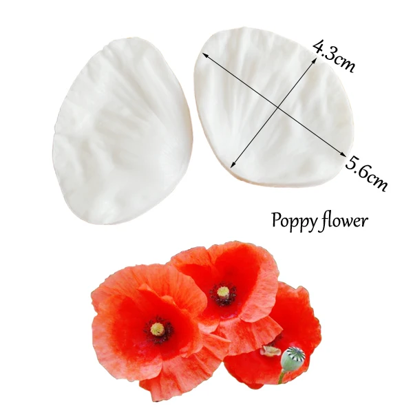 5PCS Poppy Flower Petal Veiner &Cutter Silicone Mold Fondant Gumpaste Candy Mould Cake Decorating Tools ,Sugarcraft Mold CS284