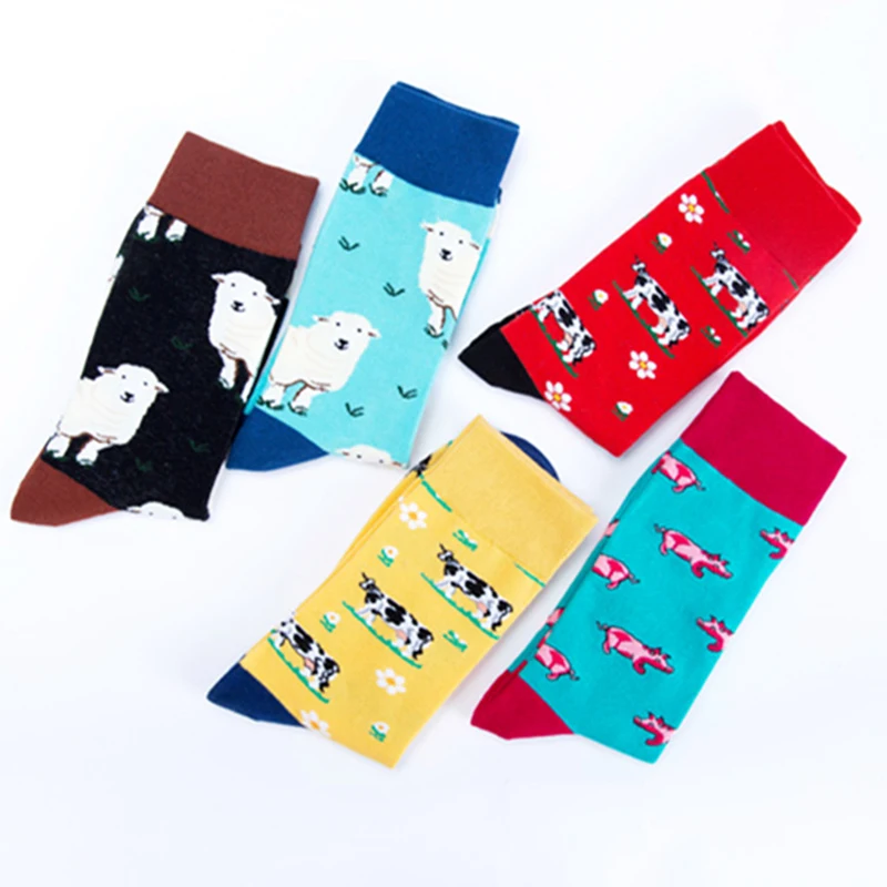 2018 Farm Animal Sheep Cow Pig Premium Funky Men Women Socks Happy Short Bamboo Male Cotton Pop Crazy Female Trekking Socks