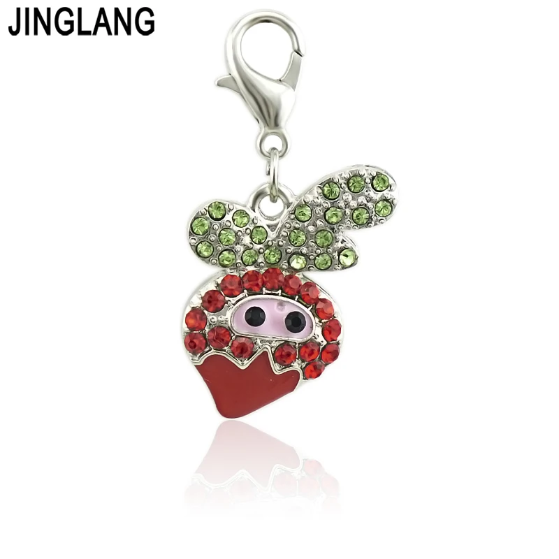 JINGLANG Mixed Lobster Clasp Strawberry/Grape/Cherry/Charms With Fruit Pendants DIY Charms For Jewelry Making Accessories 12pcs