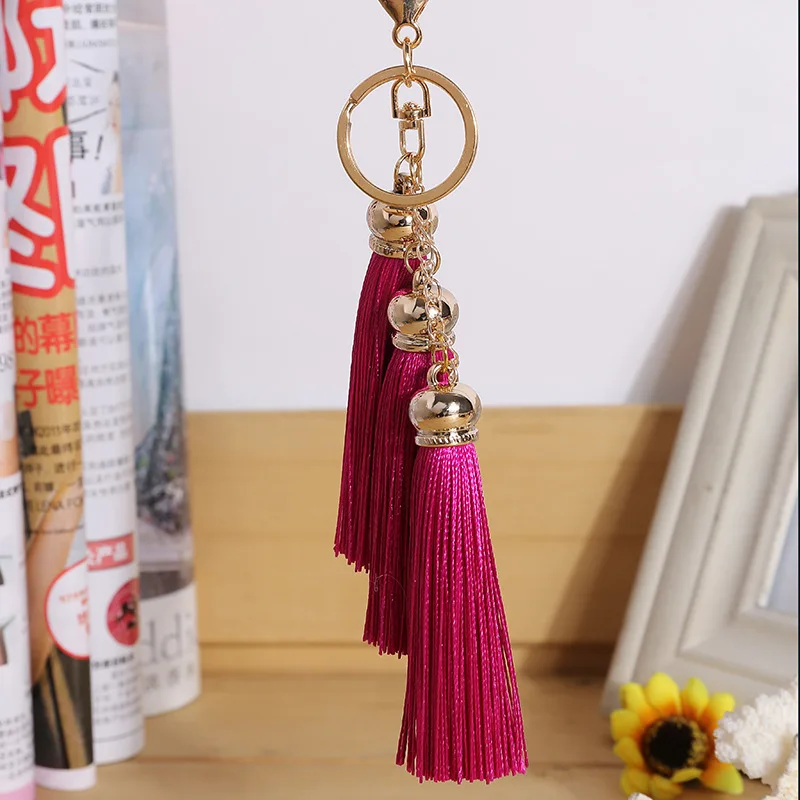 Hot Sale Gold Color Tassels Key Chains Ring Woman Fashion Handbag Charms Men Car Keyring Trinket Pendant Wedding Fringe Keychain