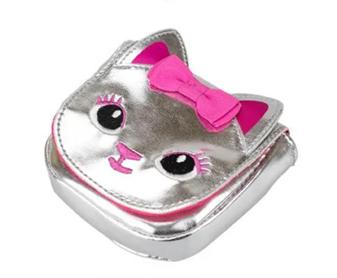 Cute Cat Head Bow Silver Black PU Leather Mini Small Shoulder Messenger Bag Crossbody Bags for Girls Baby Kids Accessories