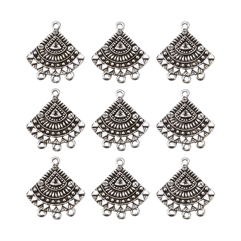 10pcs Retro Alloy Dangle Earring Chandelier Component Antique Silver Color Fan Links Connectors Accessories,26x24x1.5mm