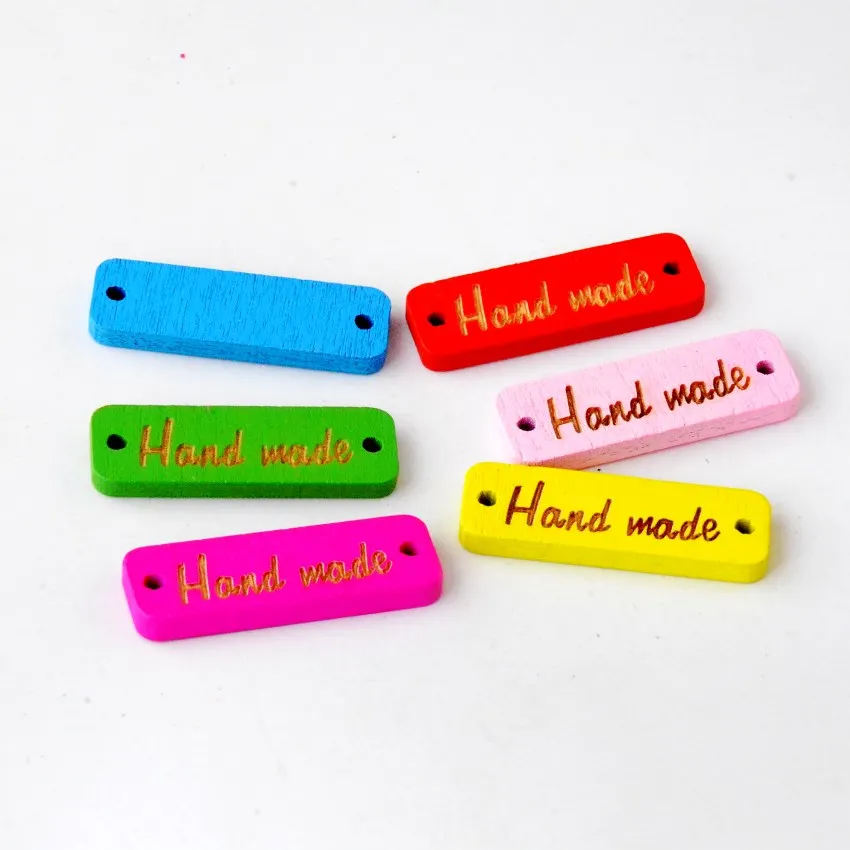

Free Shipping 100Pcs Random Mixed Rectangle Painting With "Hand made" 2 Holes Wood Connectors Sewing 30x10mm J2990