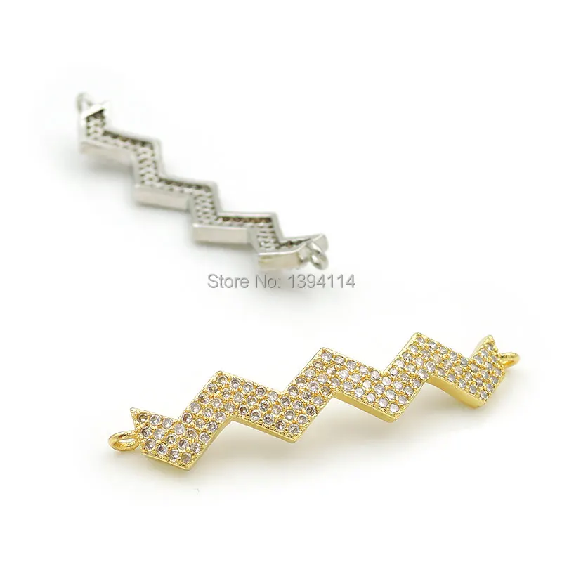 38*7*3mm Micro Pave Clear CZ Waves Bar Arc Connector Fit For Women As DIY Bracelets Accessory