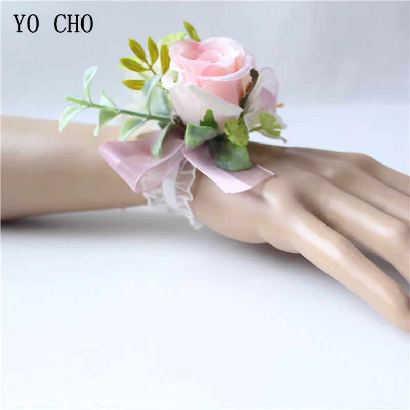 YO CHO Corpetto di Nozze Lo Sposo Boutonniere Artificiale di Seta della Rosa Polso Bouquet di Fiori Del Braccialetto Da Sposa Prom Riunione di Partito Decor