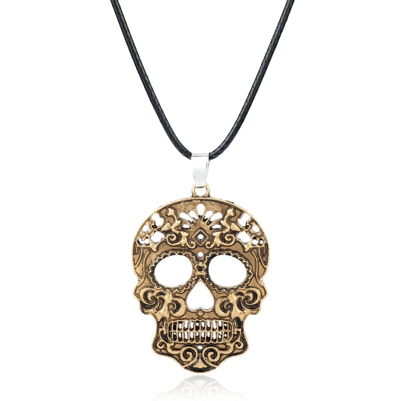 dongsheng 2018 Fashion Classic Mexican Sugar Skull Necklace Day Of The Dead Skeleton Pendant Necklace Men\'s Charm Jewelry Gifts