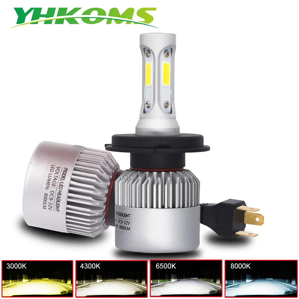 YHKOMS H4 LED Bulb H7 H1 H3 H8 H9 H11 H13 9005 HB3 9006 HB4 880 881 H27 3000K 4300K 8000K Auto Headlamp COB Car Light LED Lamp