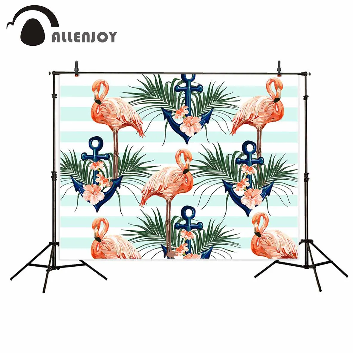 Allenjoy – arrière-plan de photographie professionnel à rayures bleues, arrière-plan de studio avec ancre de flamand rose, arrière-plan de photographie professionnel