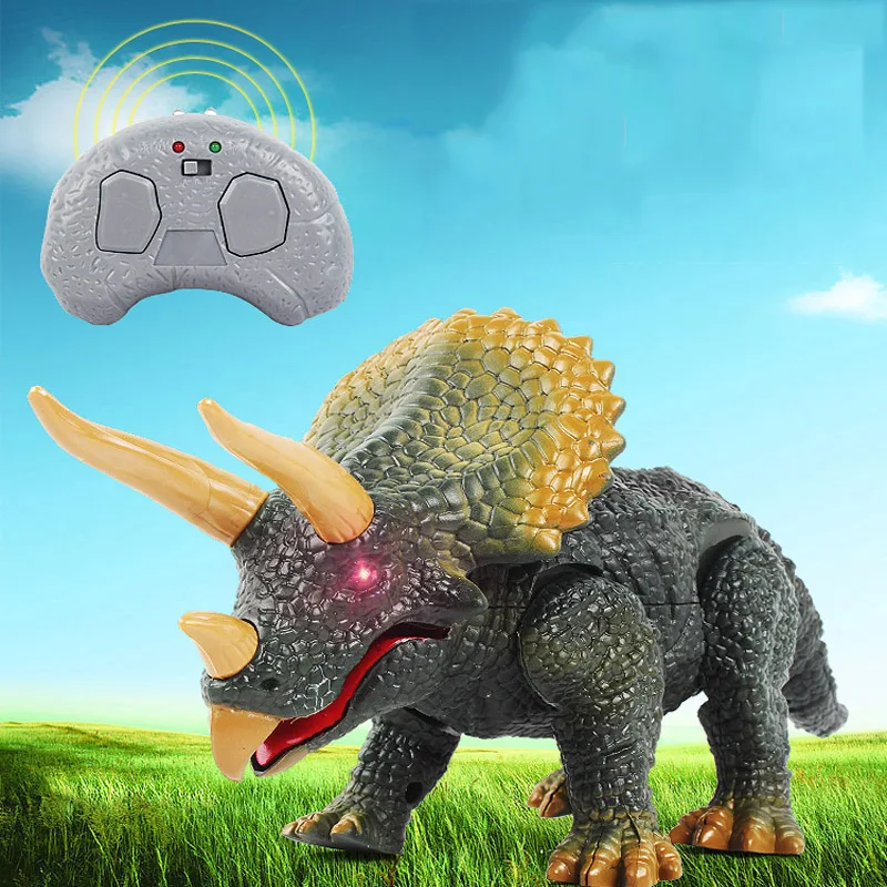 Crianças simulação brinquedos animais novo design andando controle remoto dinossauro triceratops brinquedo presente modelo luz som figura de ação