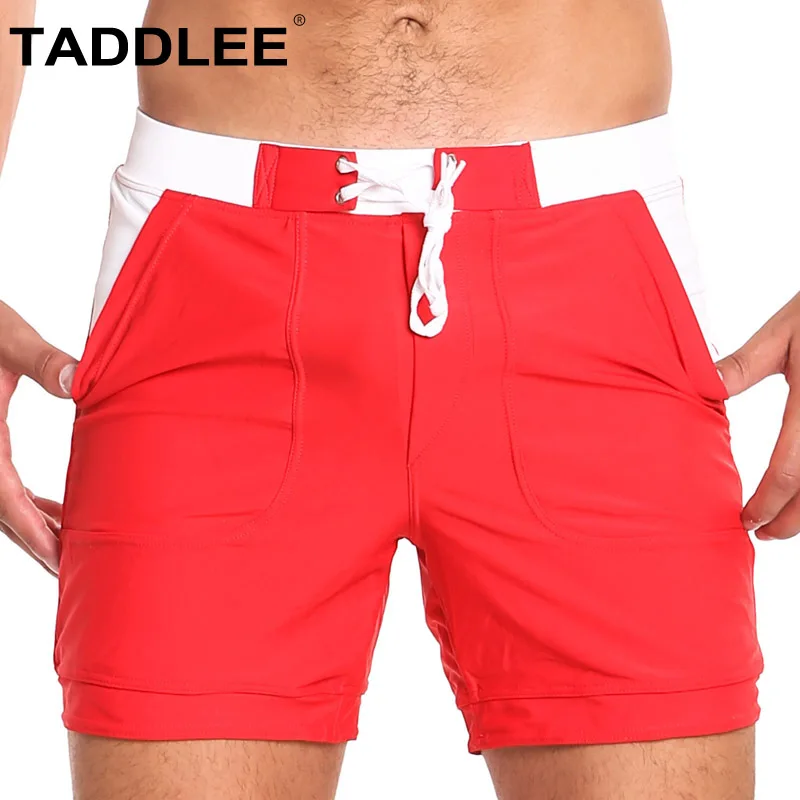 Taddlee Brand Sexy Swimwear Men Swimsuits Solid Basic Long Board Shorts Trunks Boxer Briefs Bikini Quick Drying Pocket XXL Size