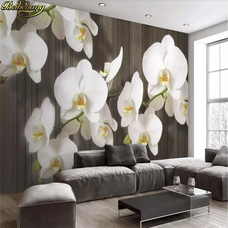 

beibehang Custom photo wallpaper mural 3d stereo phalaenopsis flowers wood grain modern minimalist TV background wall