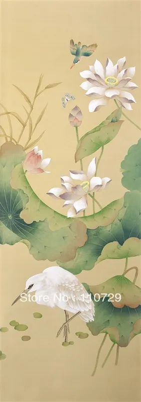 Pastoral Hand-painted  silk wallpaper modern painting  lotus flower with fish hand painted wall paper many pictures optional