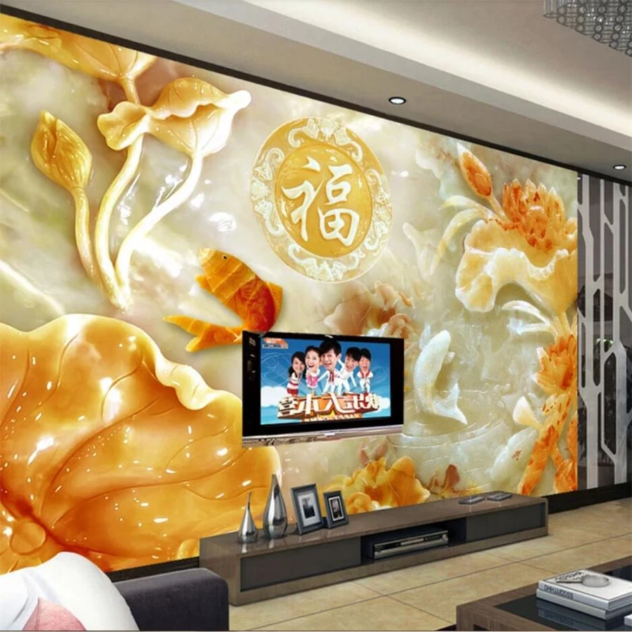 

wellyu Custom wallpapers 3d large photo murals обои frescoes jade carving wealthy frescoes living room TV wall papel de parede