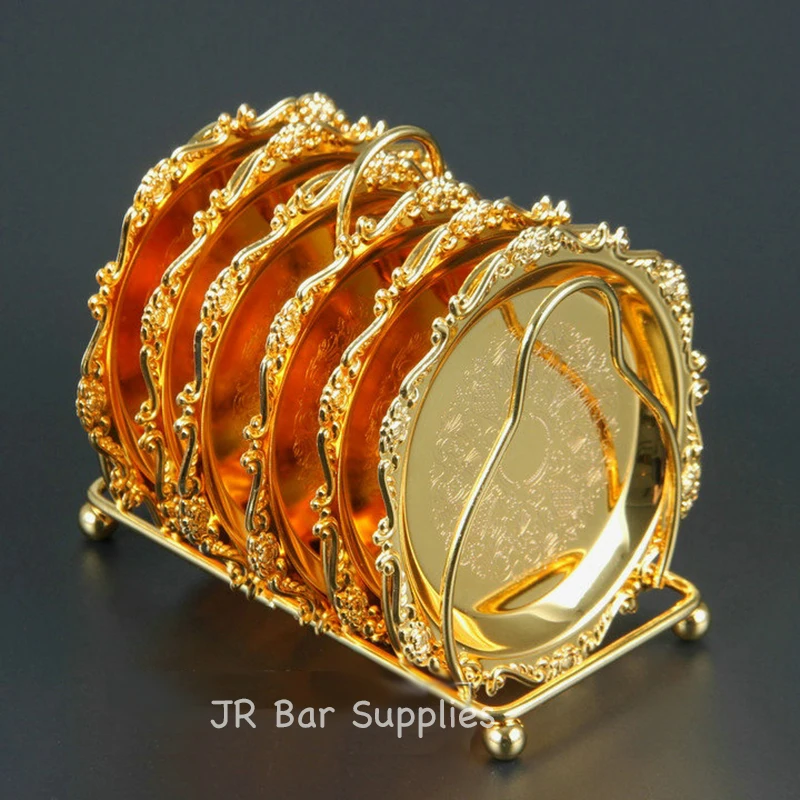 Cocktail Drink Coaster Vintage Gold Silver Zinc Alloy Metal Saucer Tea Pad Drink Coasters
