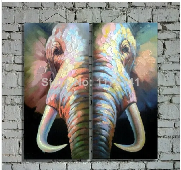 Wholesale Original High Quality Elephant Oil Paintings On Canvas 2pcs/set Decor picture Wall Art Paints In Hotel Office Home