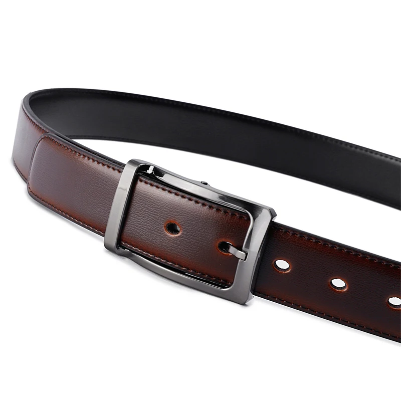 1Pcs Men\'s Genuine Leather Reversible Belt Rotated Buckle Two In One Big And Tall