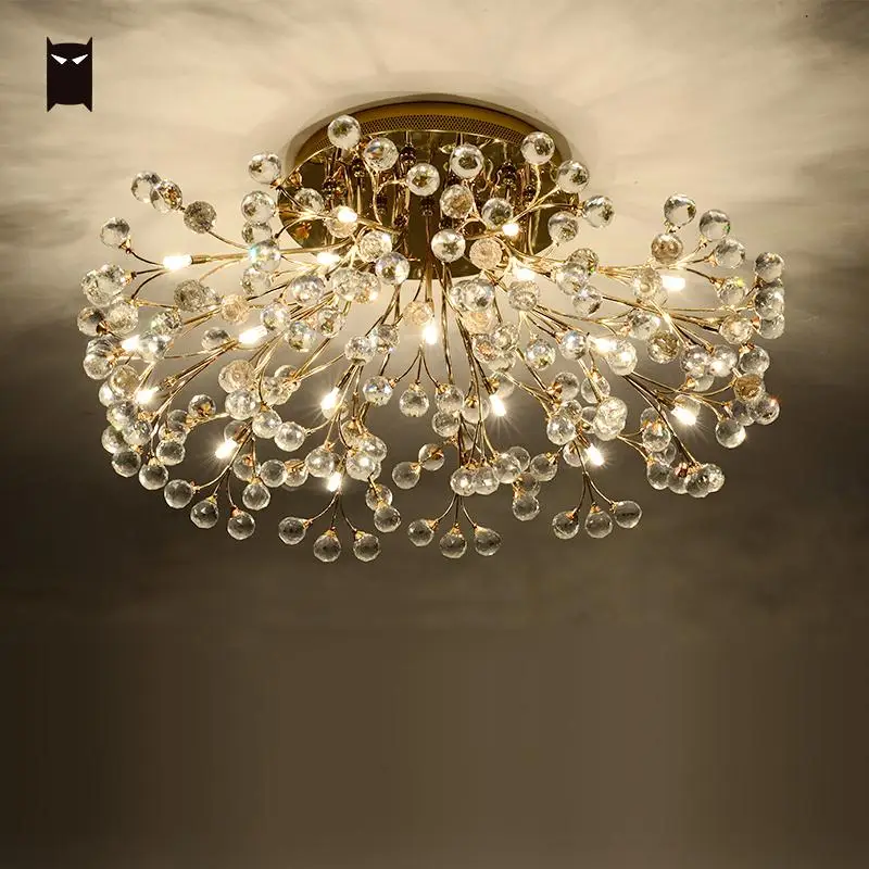 Silver Gold Crystal Celing Lights for Living Room Modern European Art Decorative Rustic Lustre LED Plafon Fixture Design Bedroom