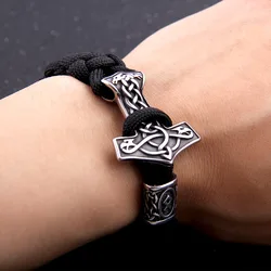 Dropshiping 316L stainless steel handmade Viking thor's hammer bracelet Celtic knot rune beads as man gift