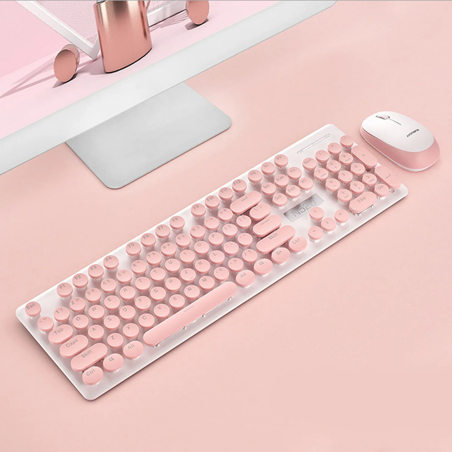 Vococal Retro Typewriter Style Wireless 104 Keys Keyboard Keypad Key Board with Cute Mouse for PC Desktop Laptop Home Office