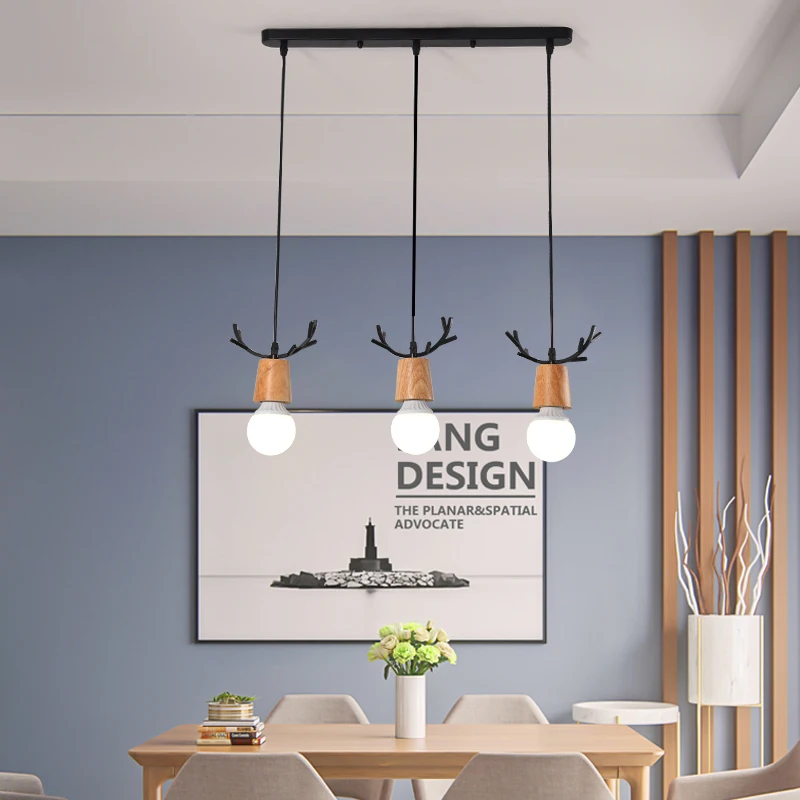 Nordic Log Pendant Lights Atmosphere Home Deer Restaurant Lights Antlers Dining Pendant Lamp Simple Modern Dining Pendant Lamp