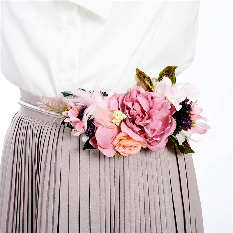 Delicate Floral Belts Vintage Flowers Waistband for Ladies Elegant Women's Fashion Gold/Silver Metal Chain